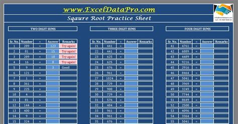 Download Square Root Practice Sheet Excel Template Exceldatapro