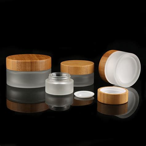 Download Bamboo Lid Cosmetic Glass Bottles Frosted Glass Bottle Cream Jars SGS