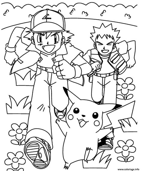 Coloriage Sacha Pikachu Pierre Pokemon Aventure