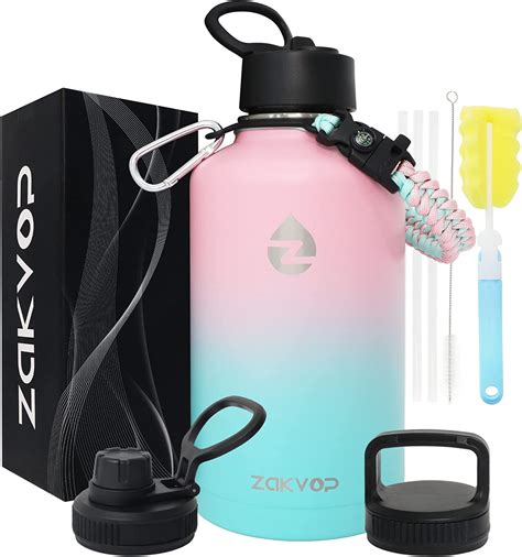 Zakvop 2l Insulated Water Bottle With Strawsand3 Lids Stainless Steel