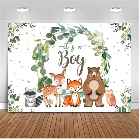 Buy Moca Woodland Baby Shower Backdrop Its A Boy Greenery Wreath Fox