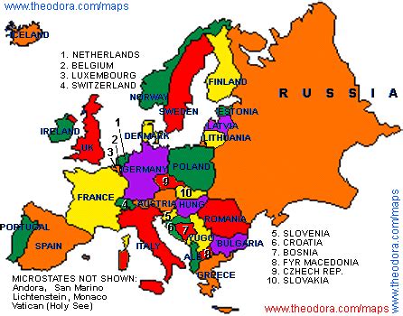 Italy has about sixty million people in an area smaller than norway, which has less than five million. Countries and regions in Europe