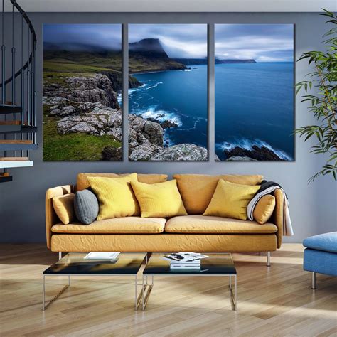 Scotland Ocean Canvas Wall Art Uk Green Ocean Landscape 3 Piece Canvas