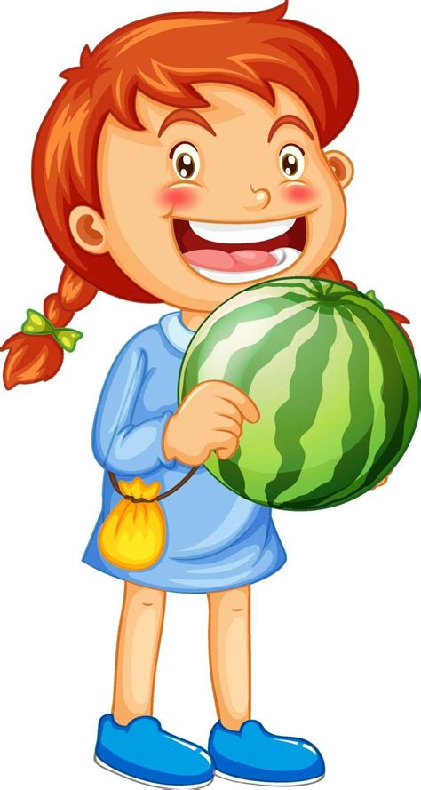 A Girl Holding Watermelon Fruit Cartoon Character Isolated On White