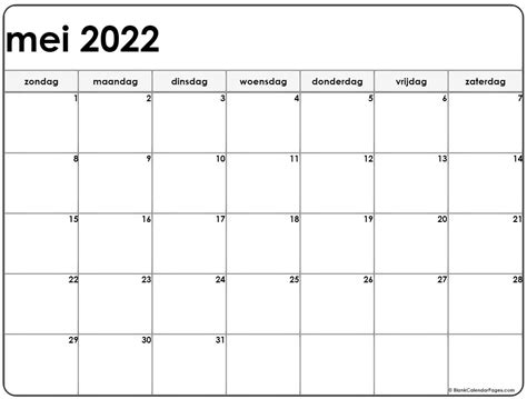 Mei 2022 Kalender Nederlandse Kalender Mei