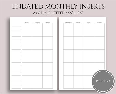Free Printable Calendar Refills For Planners | Calendar Printables Free ...