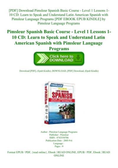 Pdf Download Pimsleur Spanish Basic Course Level 1 Lessons 1 10 Cd