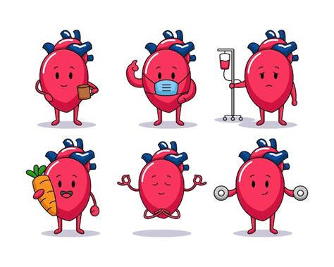 Premium Vector Set Of Cute Heart Organ With Various Pose