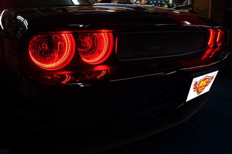 Devil Red Halo Headlights On A Dodge Challenger Led Vehicle Lighting