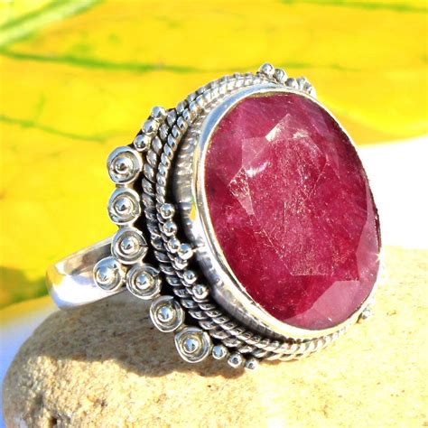 Aaa Solid Faceted Red Ruby Gemstone Ring 925 Sterling Silver Etsy