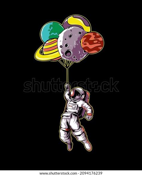 Astronaut Holding Planet Moon Balloon Space Stock Vector Royalty Free