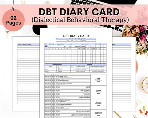Dbt Diary Card Dbt Cards Cbt Worksheets Dialectical Behavior Etsy