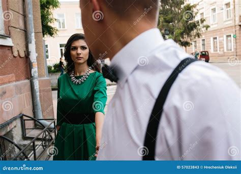 European Beautiful Couple Posing On The Street Stock Image Image Of