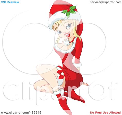 Royalty Free Rf Clipart Illustration Of A Blond Christmas Pinup Girl In A Santa Suit Dress By