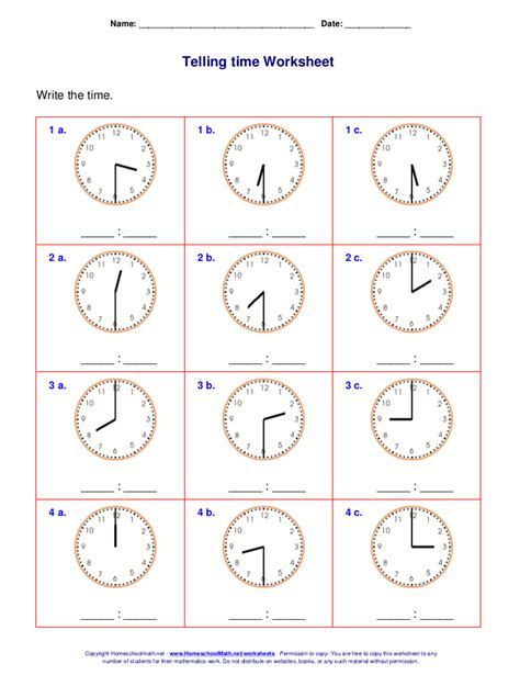 Printable Telling Time Worksheets 1st Grade