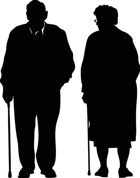 Ai Generated Silhouette Couple Of The Elderly Black Color Only Full
