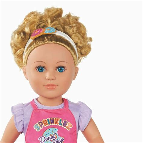 New My Life As Sprinklez Donut Shop Owner 18” Doll Blonde Hair 9 Pc