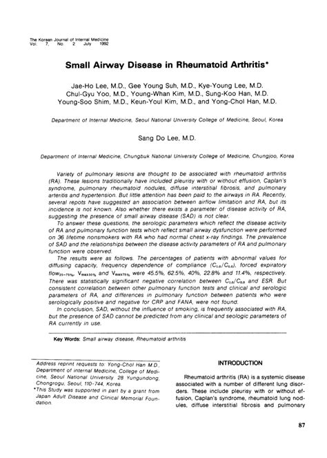 Small Airway Disease in Rheumatoid Arthritis (PDF Download Available)