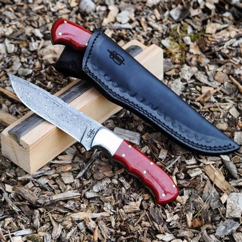 Custom Handmade Damascus Fixed Blade Red Micarta Hunting Knife Micarta