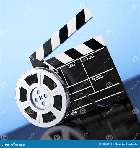 Film Reel With Cinema Tape Near Clapboard 3d Rendering Stock