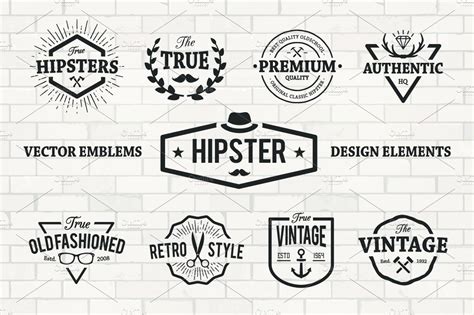 Hipster Emblems Vector Set Custom Designed Illustrations Creative