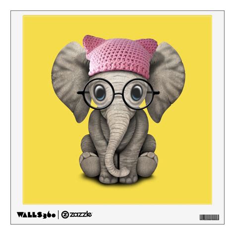 Cute Baby Elephant Wearing Pussy Hat Wall Sticker Zazzle