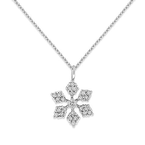 Diamond Snowflake Necklace In 14k White Gold With 24 Diamonds Weighing