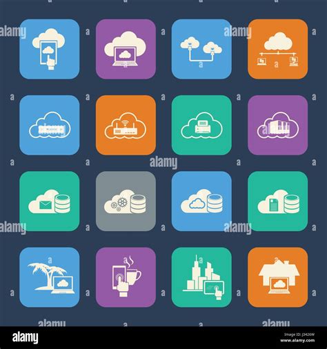 Cloud Computing Icons Set Flat Design For Website And Mobile