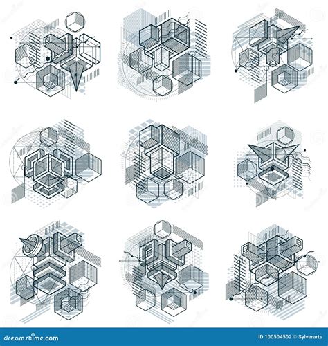 Abstract 3d Shapes Compositions Vector Isometric Backgrounds C Stock