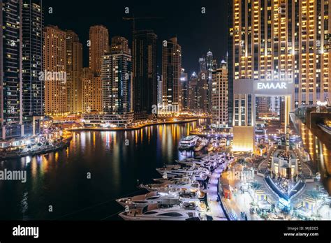 Dubai Marina At Night Stock Photo Alamy