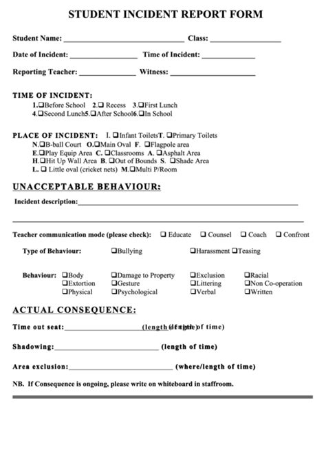 Fillable Student Incident Report Form Printable Pdf Download