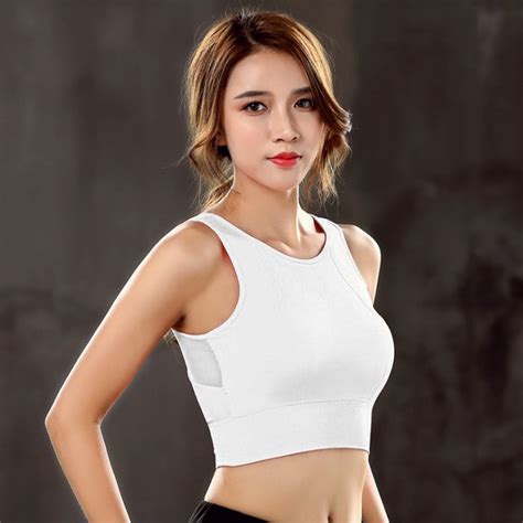 2018 women breathable cotton crop tops women shockproof padded workout bras solid seamless tank