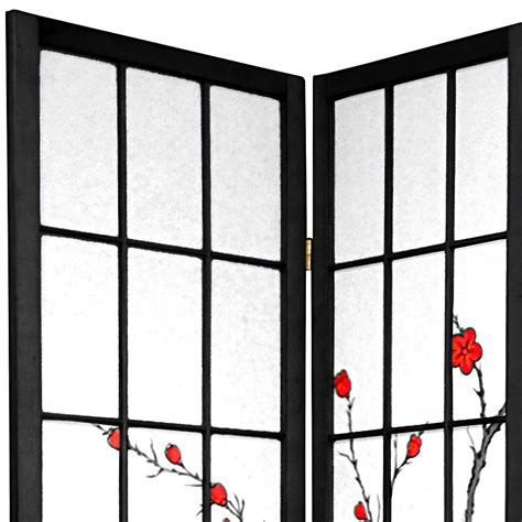 Oriental Furniture 7 Ft Tall Cherry Blossom Shoji Screen Black 5