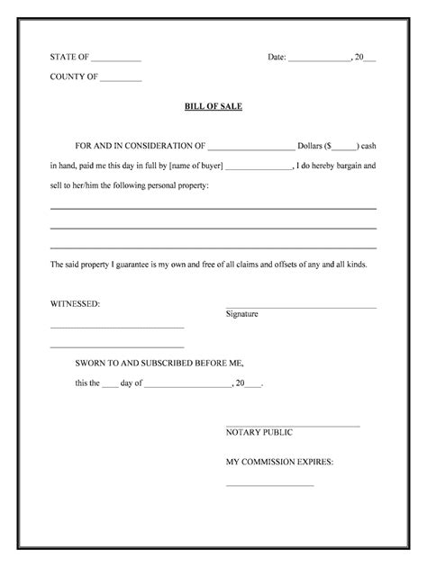Blank Bill Of Sale Form To Print Fill Online Printable Fillable