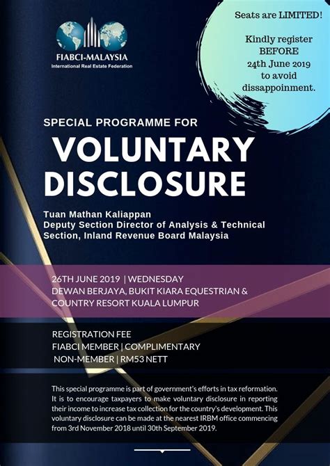 The svdp provides a window period for individuals and companies to regularise undisclosed or unauthorised foreign assets. Seminar / Briefing on Special Programme for Voluntary ...