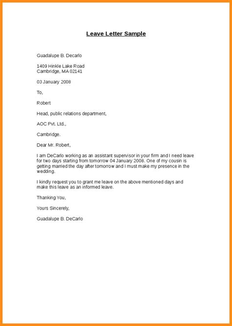 In writing a leave application letter, the intention is to make an official request to be given a break from your place of employment for a specified duration. How to Write a Leave of Absence Letter (with Pictures ...