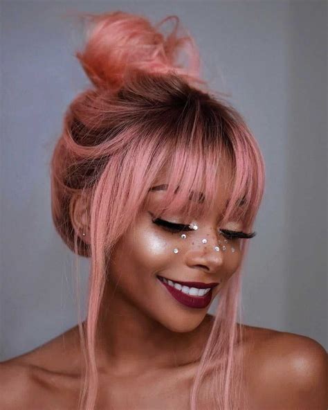 Ombre Pink With Top Knot And Bang Hairstyle By Nyanelebajoa