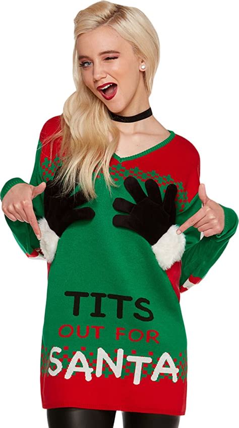 Ugly Christmas Sweater Tits Out For Santa Clothing