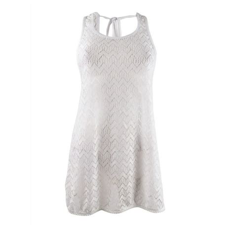 Miken Womens Crocheted Dress Swim Cover Up Xl White