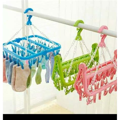 Jual Jemuran Baju Lipat Hanger Kotak Penjepit Kaos Kaki Pakaian