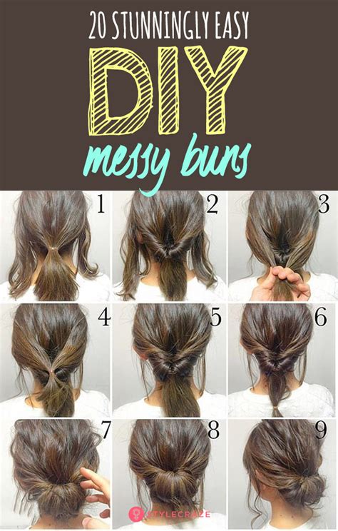 20 stunningly easy diy messy buns hair styles medium hair styles thick hair styles