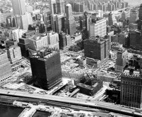 The construction of the first world trade center complex in new york city was conceived as an urban renewal project to help revitalize lower manhattan spearheaded by david rockefeller. World Trade Center while under construction, mid-1969 ...