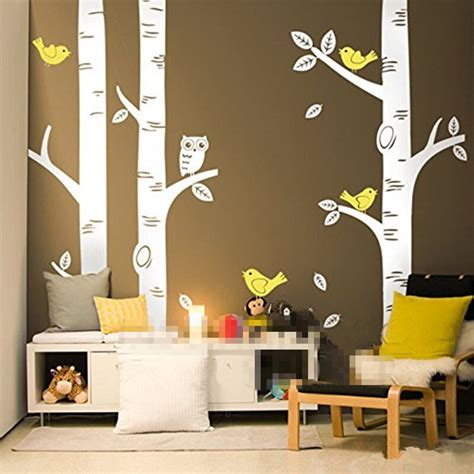 Awoo Cute Owl Birds Birch Tree Wall Sticker Decal Wallpaper Mural