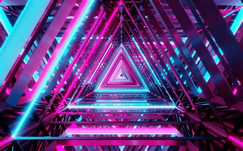Neon Triangle Wallpaper 4k Vanishing Point Pattern Purple
