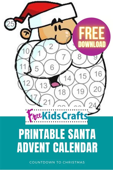A Printable Santas Calendar With The Words Free Kids Crafts And