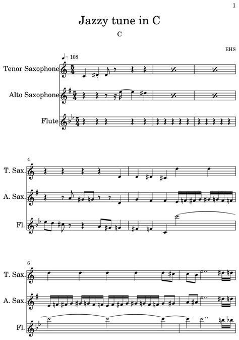 Jazzy Tune In C Sheet Music For Tenor Saxophone Alto Saxophone Flute