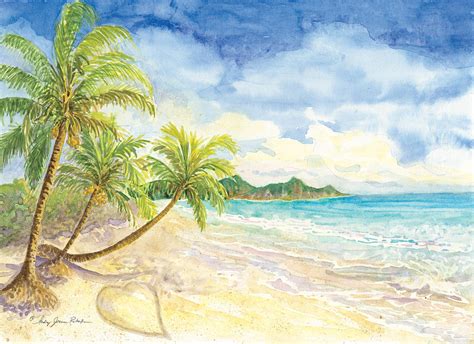 Love Heart On The Tropical Beach With Palm Trees Painting