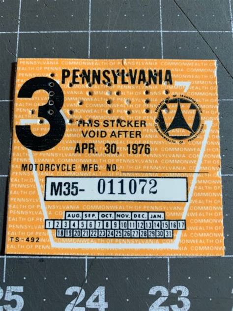 Vintage Nos Pa Pennsylvania Inspection Sticker Unused 1976 Motorcycle