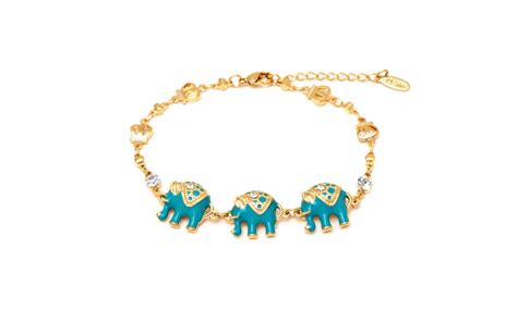 18k Gold Plated Aqua Blue Elephant Enamel Bracelet By Barzel Groupon