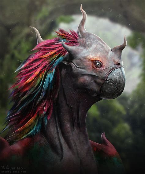 An Animal With Colorful Feathers On Its Head Is Shown In This Digital